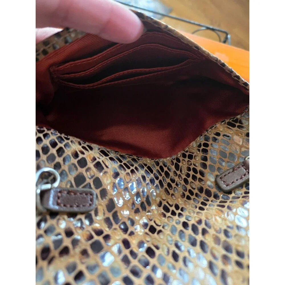 HOBO International Leather Snake Expandable Magnet Closure Clutch Bag